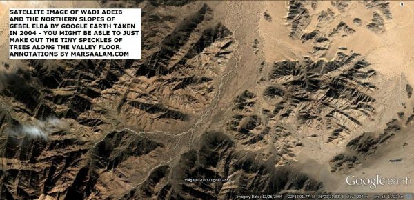 Satellite image of Wadi Adeib and the northern slopes of Gebel Elba taken in 2004