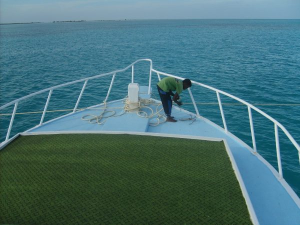 Red sea fishing vessel - view forward from the bow 