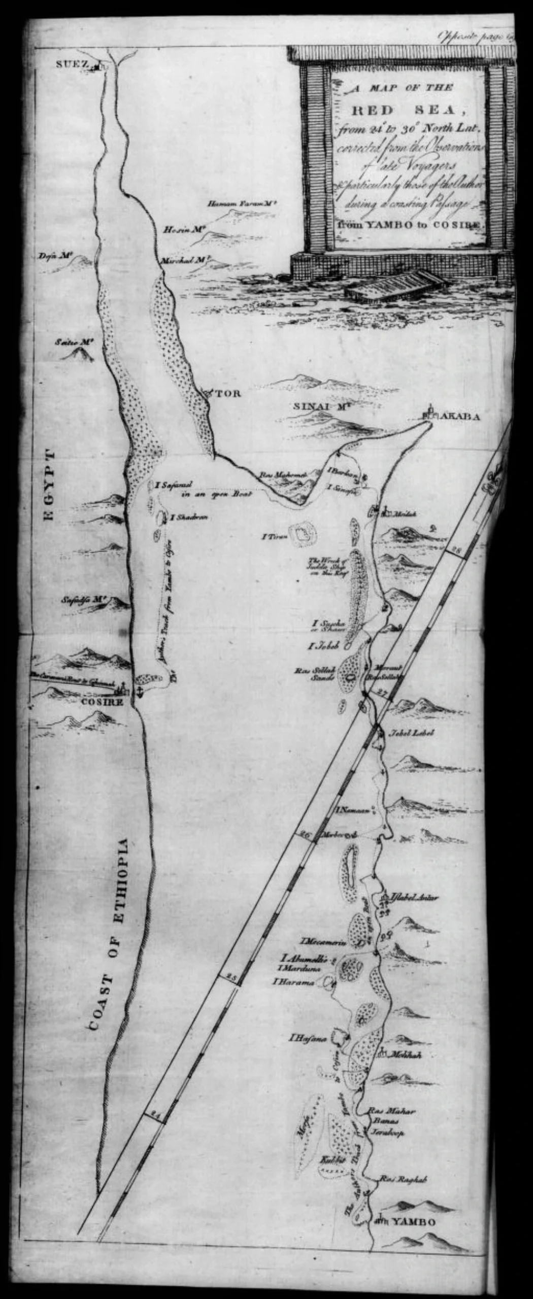Map of Eyles Irwin's journey 
from Yambo to 'Cosire' in 1777 
Published 1780 