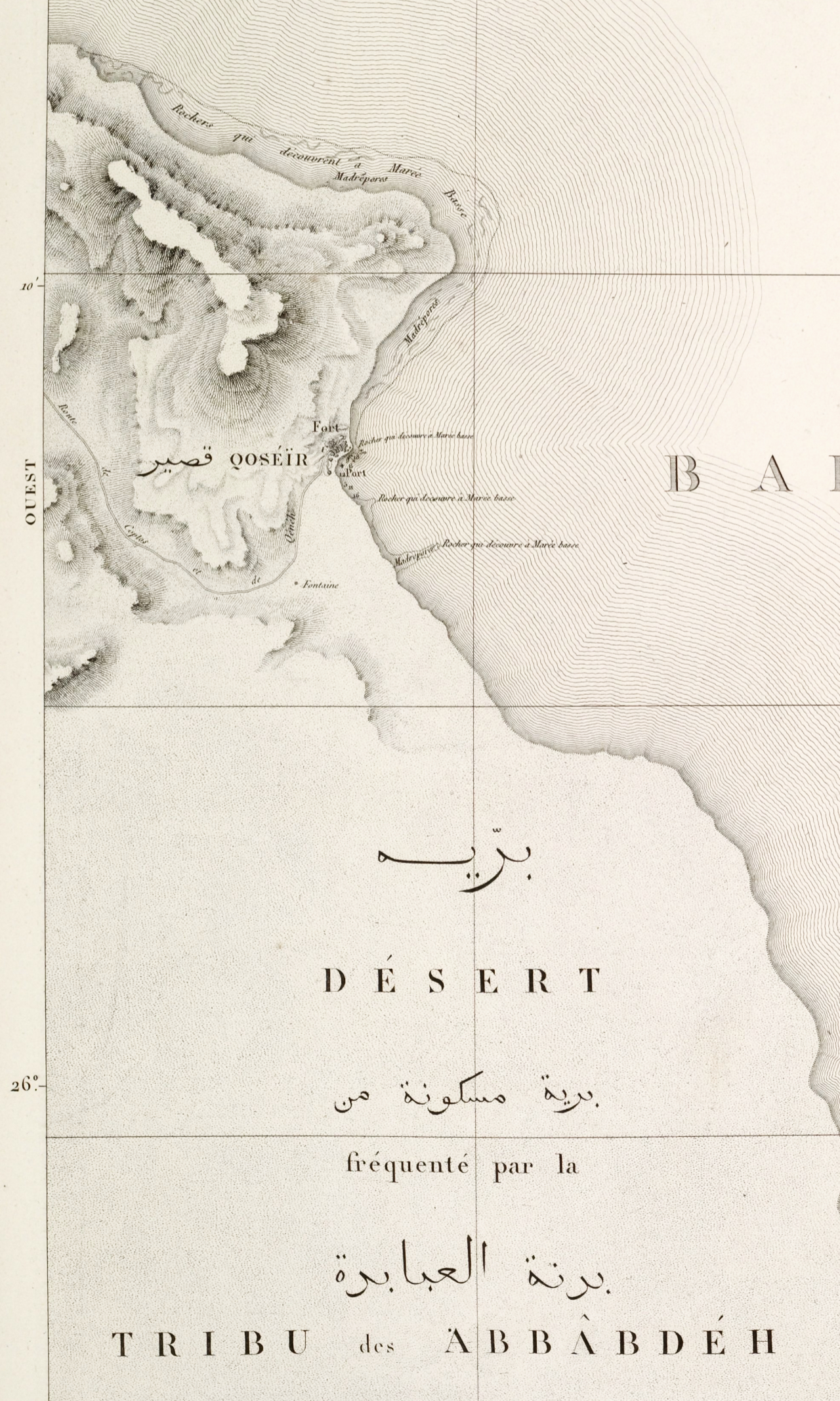 Map of the El Qusier region (section of). Published 1828 Public Domain 
via New York Public Library