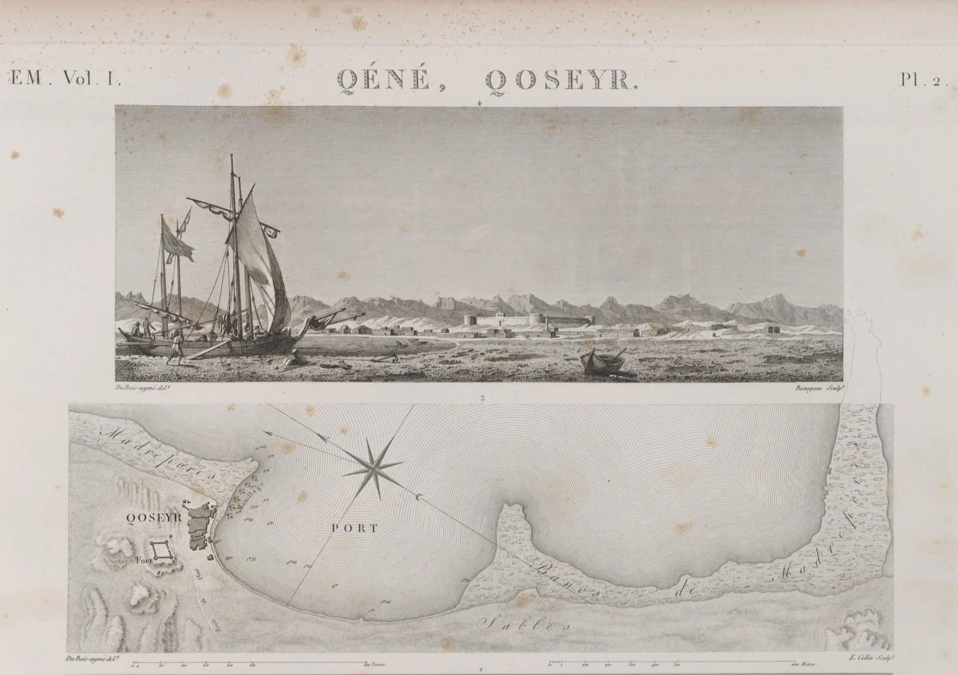 Vue and plan of Qoseyr (El Quseir) published 1809 
but dating from the French occupation. Public Domain via New York Public Library
