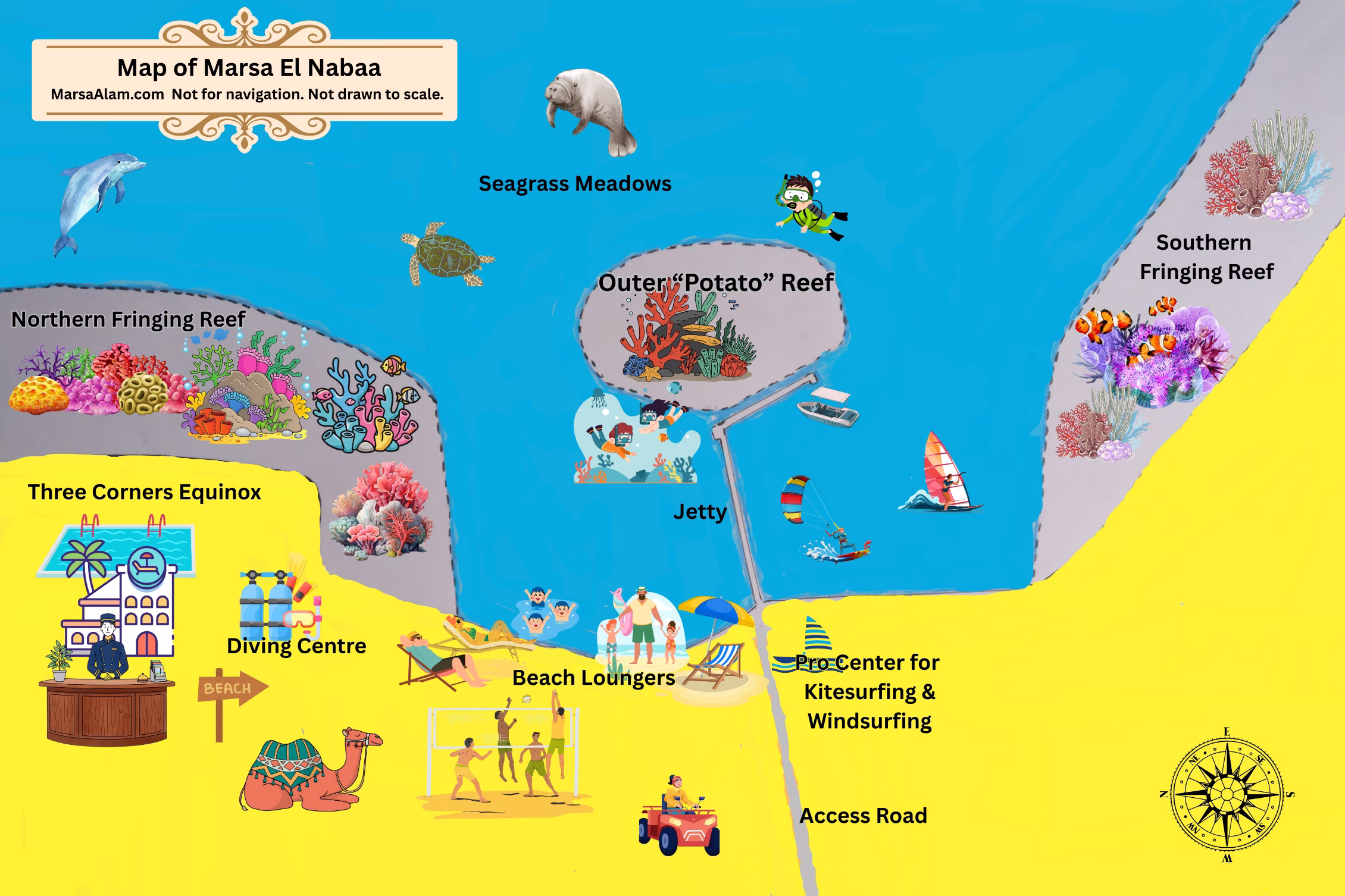 Map of Marsa El Nabba. The map is not for navigation and not to scale.
© MarsaAlam.com 2025.