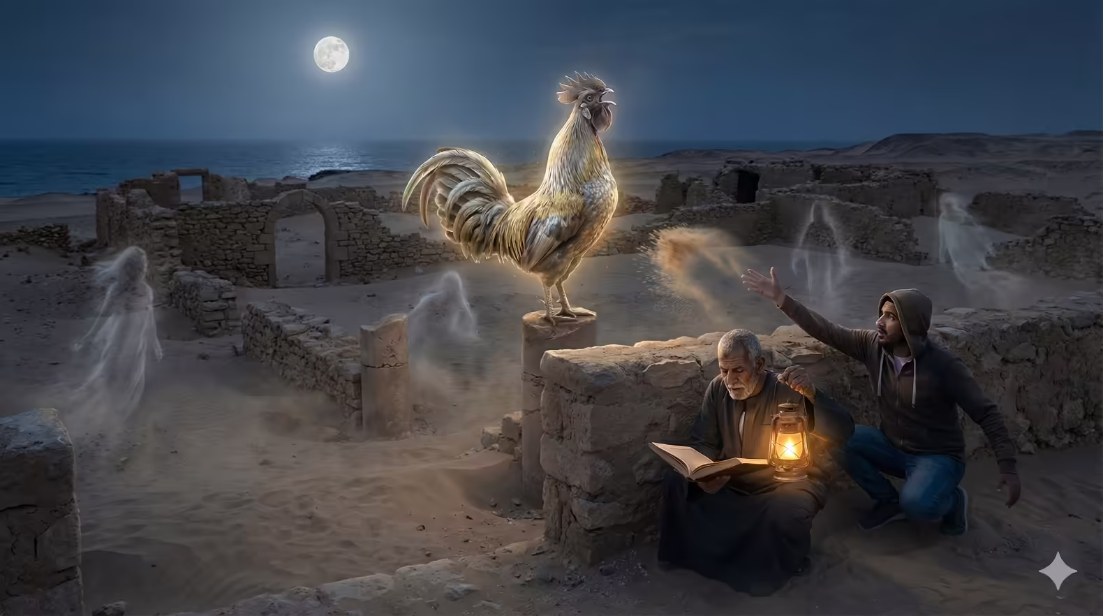 The mysterious cockerel of Quseir Al Qadim 
MarsaAlam.com: gen using Google Gemini AI