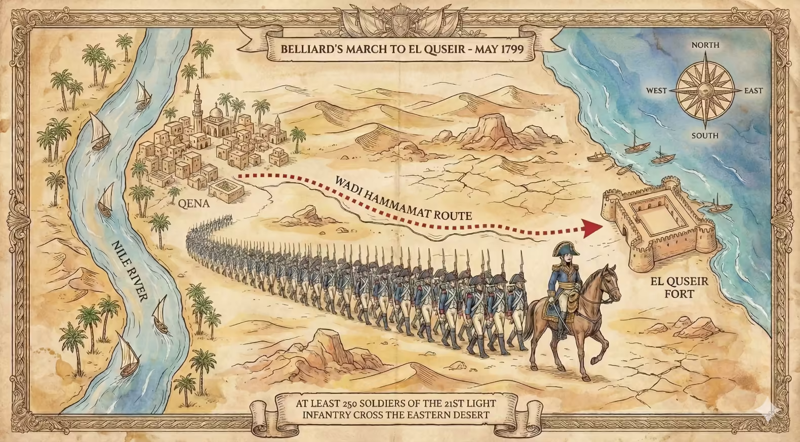 Belliard's March to El Quseir May 1799 
MarsaAlam.com AI generated using Google Gemini 