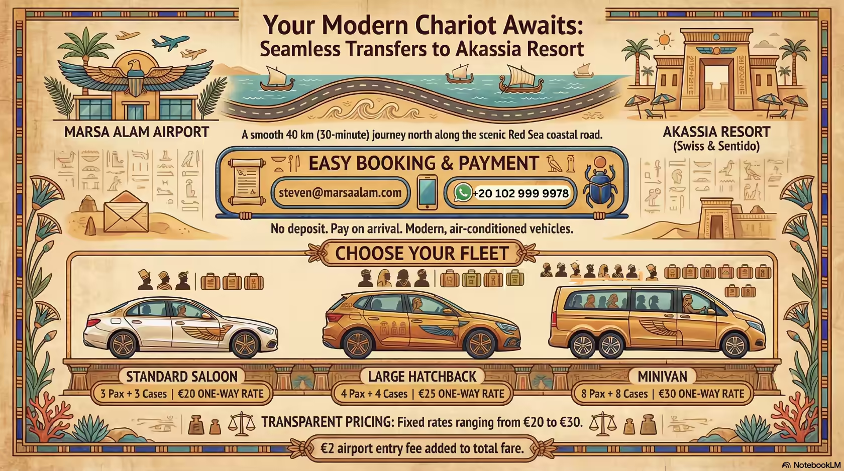 Infographic showing airport transfer costs by an external independent provider Steven's Taxis to Akassia Resort.