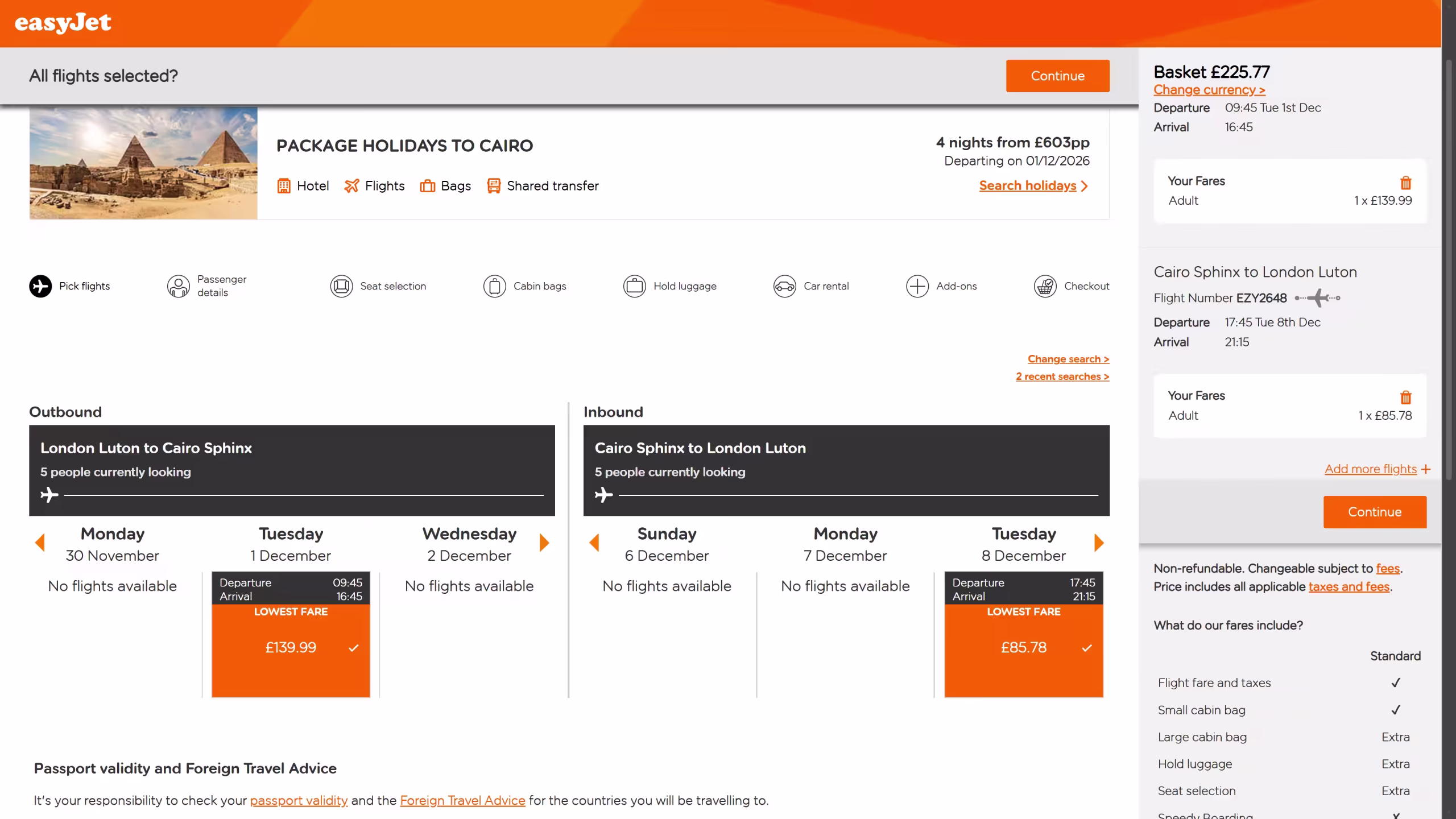 Screenshot taken on 6 May 2026. 
At least one early December return for less than £230.