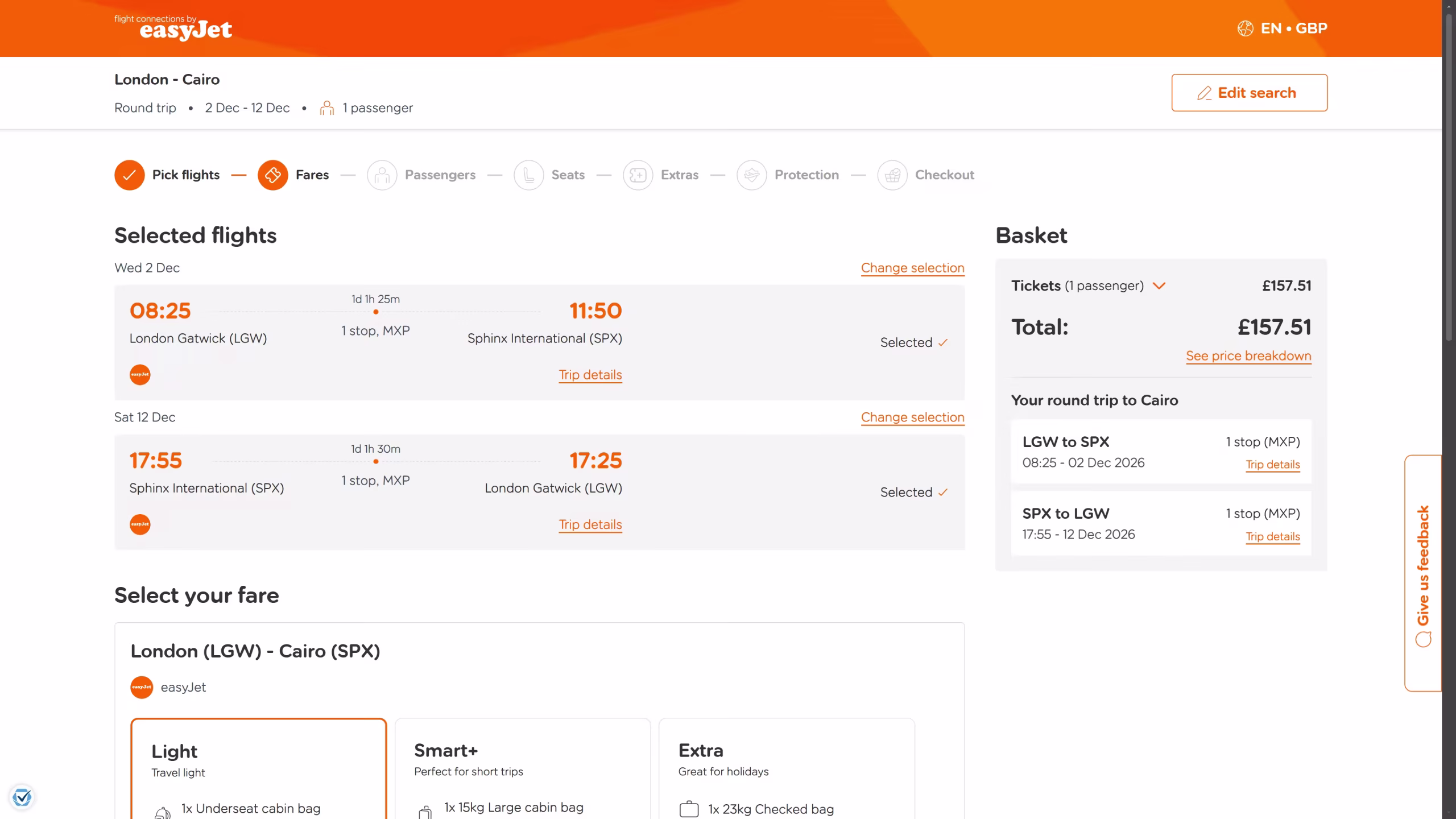 Screenshot taken on 6 May 2026. 
At least one early December return for less than £160.
